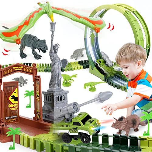 174 PCS Dinosaur Toys Race Track, Flexible Train Tracks with 8 Dinosaurs Figures, 2 Electric Race Cars Vehicle Playset with Lights to Create A Dinosaur World Road Race for Toddlers Kids Boys Girls Best deal โ 174 PCS Dinosaur Toys Race Track, Flexible Train Tracks With 8 Dinosaurs Figures, 2 Electric Race Cars Vehicle Playset With Lights To Create A Dinosaur World Road Race For Toddlers Kids Boys ๐ง Girls โ๏ธ -Slot Cars toys Sales Shop 51Qbe38P8L. AC