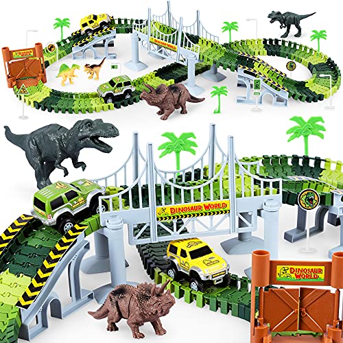Dinosaur Toys-187 pcs Create A Dinosaur World Road Race Flexible Track Playset 4 Dinosaurs-2 Race Cars for 3 4 5 6 Years Up Old Boys Girls Best Gift Deals โญ Dinosaur Toys-187 Pcs Create A Dinosaur World Road Race Flexible Track Playset 4 Dinosaurs-2 Race Cars For 3 4 5 6 Years Up Old Boys ๐ง Girls Best Gift ๐ -Slot Cars toys Sales Shop