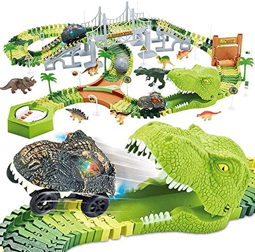 174 PCS Dinosaur Toys Race Track, Flexible Train Tracks with 8 Dinosaurs Figures, 2 Electric Race Cars Vehicle Playset with Lights to Create A Dinosaur World Road Race for Toddlers Kids Boys Girls Best deal โ 174 PCS Dinosaur Toys Race Track, Flexible Train Tracks With 8 Dinosaurs Figures, 2 Electric Race Cars Vehicle Playset With Lights To Create A Dinosaur World Road Race For Toddlers Kids Boys ๐ง Girls โ๏ธ -Slot Cars toys Sales Shop 61RQUsfA95L. AC