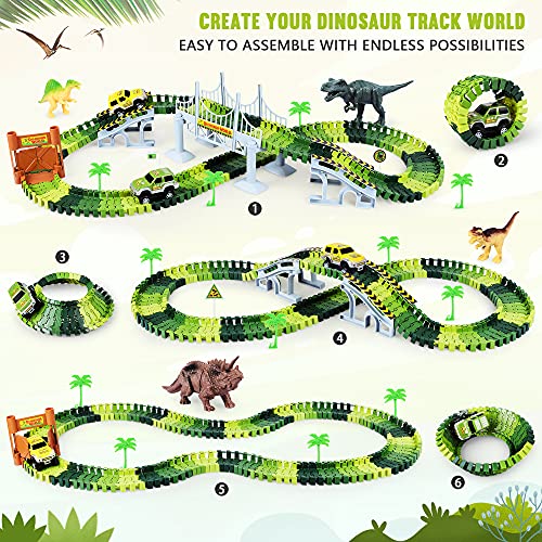 Dinosaur Toys-187 pcs Create A Dinosaur World Road Race Flexible Track Playset 4 Dinosaurs-2 Race Cars for 3 4 5 6 Years Up Old Boys Girls Best Gift Deals โญ Dinosaur Toys-187 Pcs Create A Dinosaur World Road Race Flexible Track Playset 4 Dinosaurs-2 Race Cars For 3 4 5 6 Years Up Old Boys ๐ง Girls Best Gift ๐ -Slot Cars toys Sales Shop
